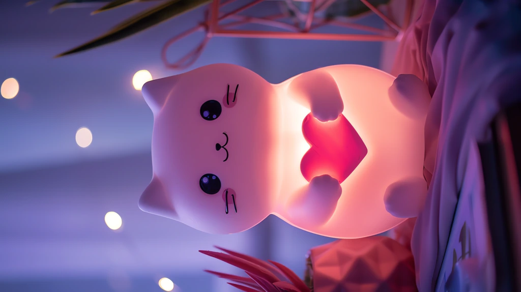 cute white cat-shaped night light phone wallpaper 4k