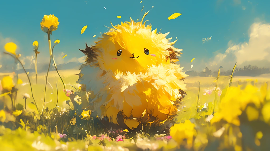 cute yellow fluffy animated creature on a leisure desktop wallpaper 4k