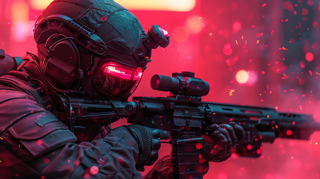 cybernetically enhanced soldier wearing full combat gear and holding an assault rifle desktop wallpaper 4k