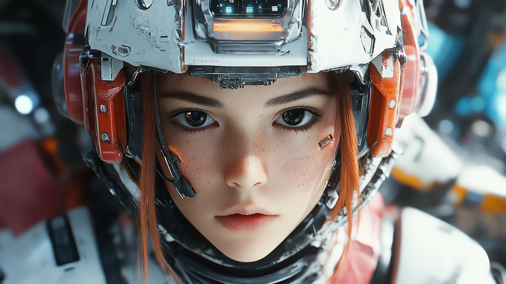 cyborg with machin implanted in her head and big strange hair desktop wallpaper 4k