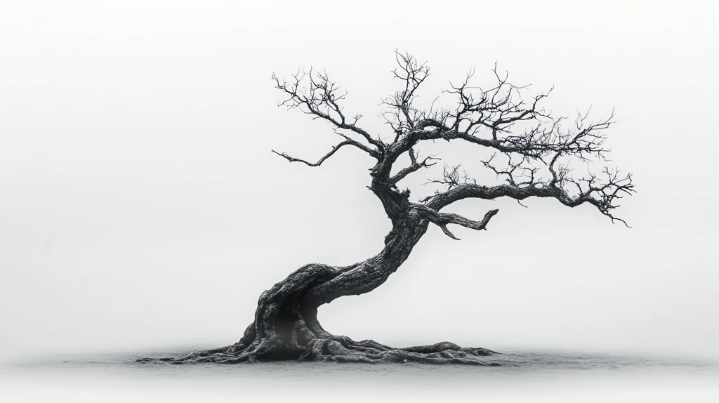 dark old tree with no leaves it leans slightly to the right and then bends back to the left desktop wallpaper 4k