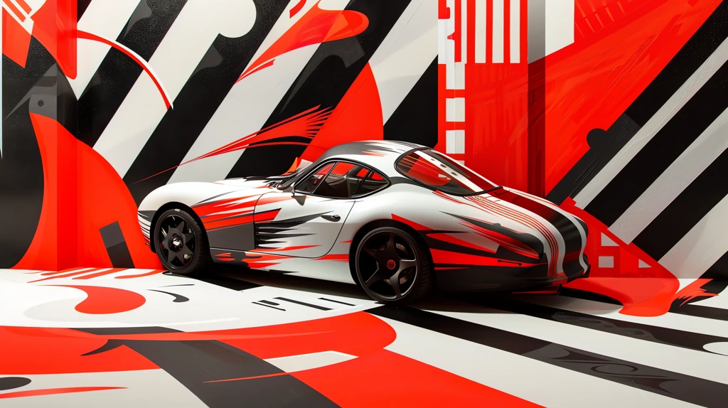 dented car moving through modern art desktop wallpaper 4k