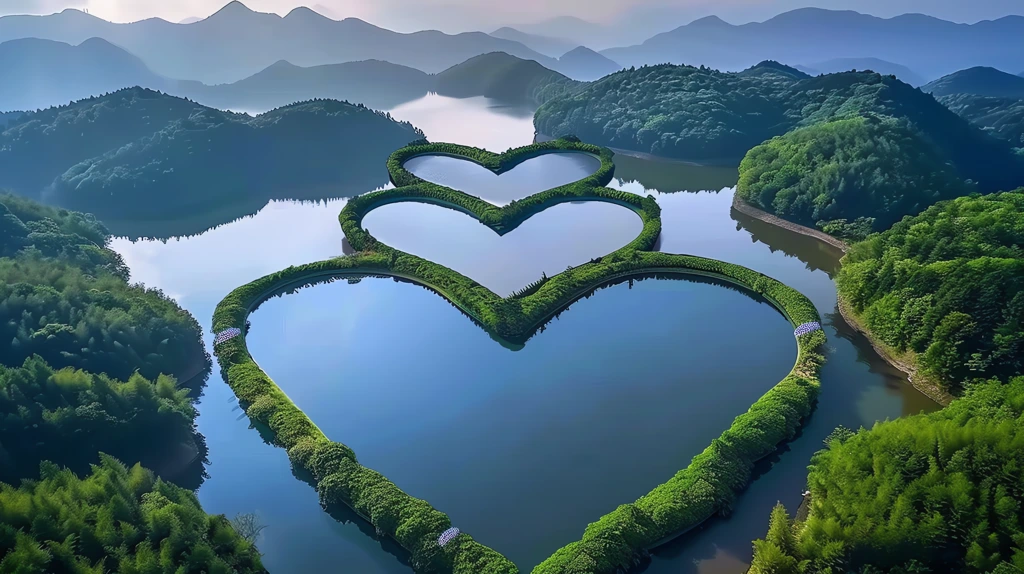 designed as a heart-shaped land feature river the surface of some areas is covered with green vegetation desktop wallpaper 4k