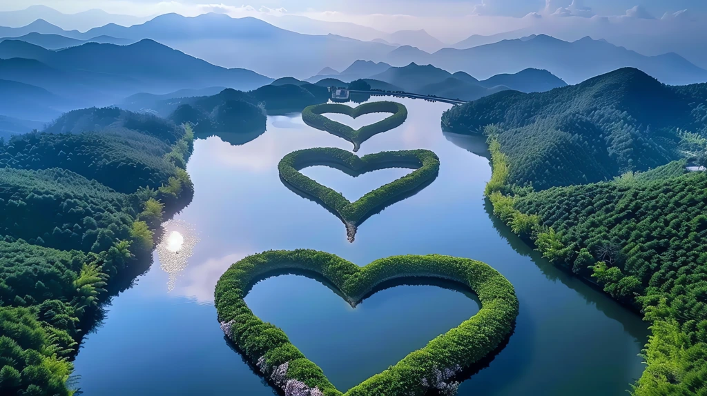 designed as a heart-shaped land feature the surface of some areas is covered with green vegetation desktop wallpaper 4k