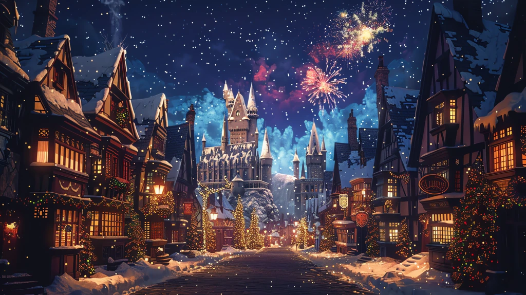 diagon alley in snow desktop wallpaper 4k