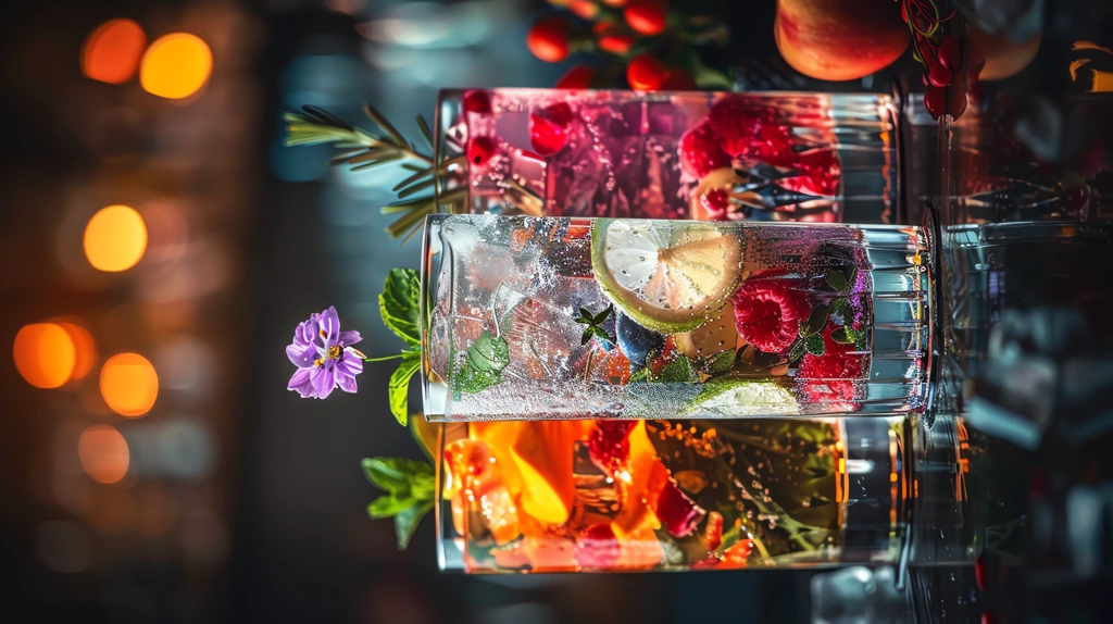 different gin and tonics in glasses with fruits flowers phone wallpaper 4k