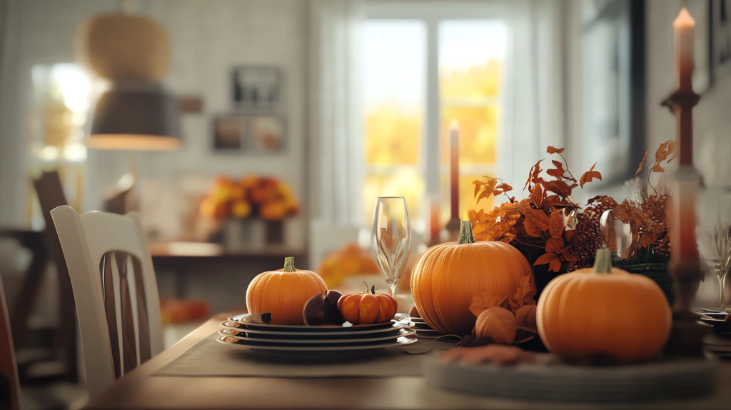 dining room decorated with pumpkins desktop wallpaper 4k