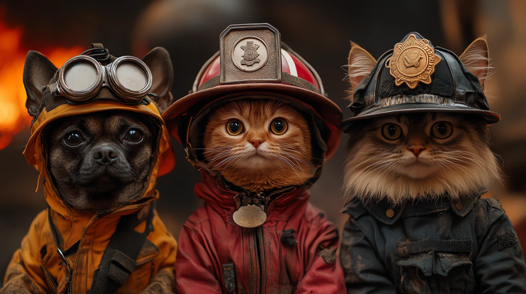 dog dressed as a firefighter a cat dressed as a paramedic desktop wallpaper 4k