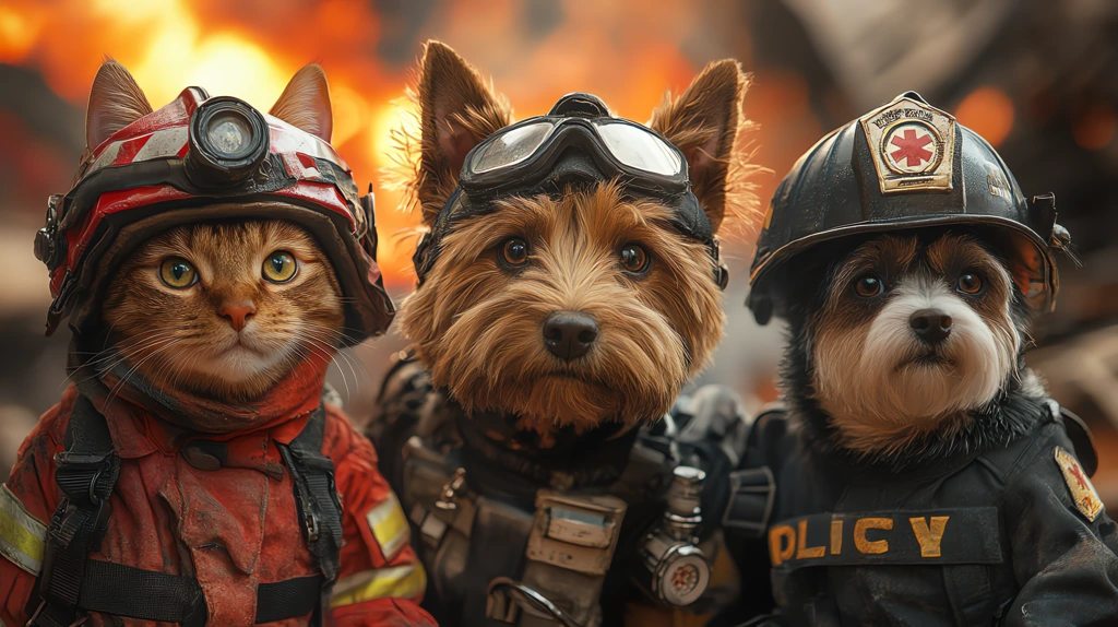 dog dressed as a firefighter desktop wallpaper 4k