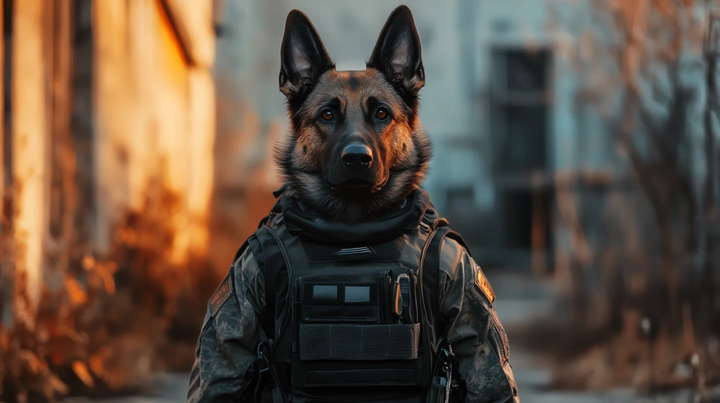 dog police wearing tactical gear version one desktop wallpaper 4k