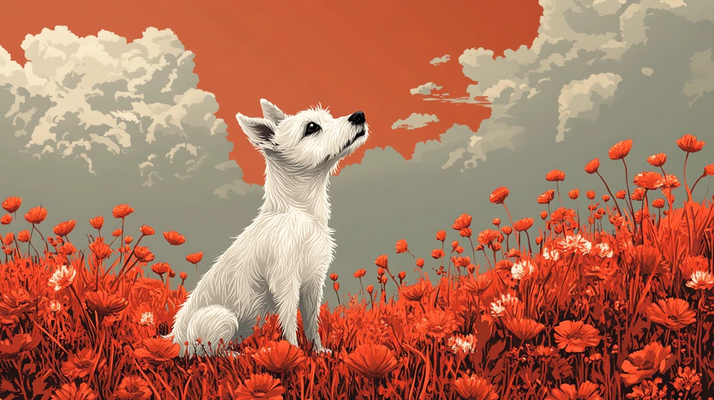 dog with cloudy sky in the style of john holcroft whimsical floral scenes kengo kuma desktop wallpaper 4k