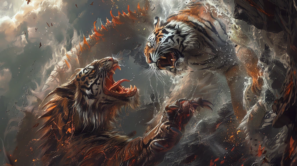 dragon and tiger fight realistic phone wallpaper 4k
