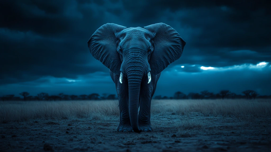 elephant front looking night blue dark desktop wallpaper 4k