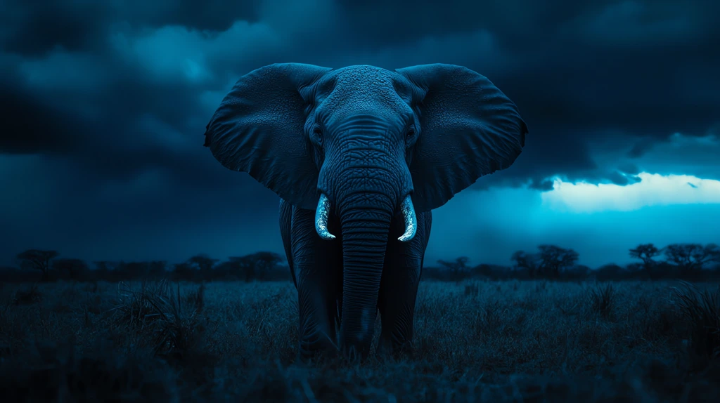 elephant front looking night easy blue desktop wallpaper 4k