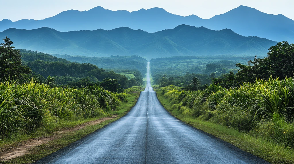 empty road and mountains in the distance desktop wallpaper 4k