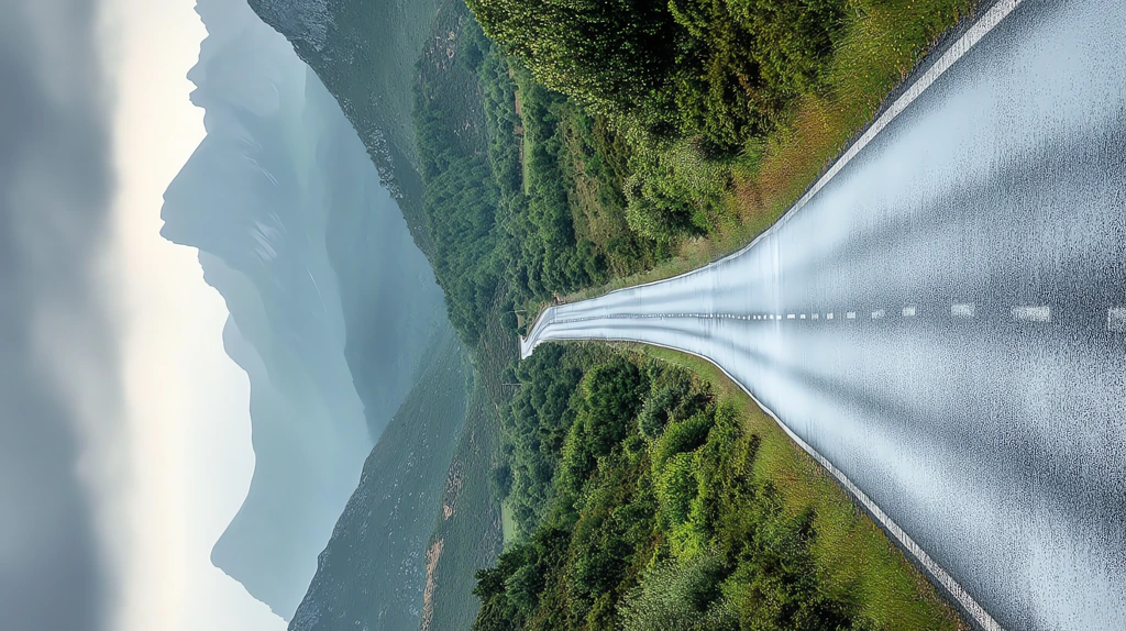 empty road with green plants on both sides and mountains phone wallpaper 4k