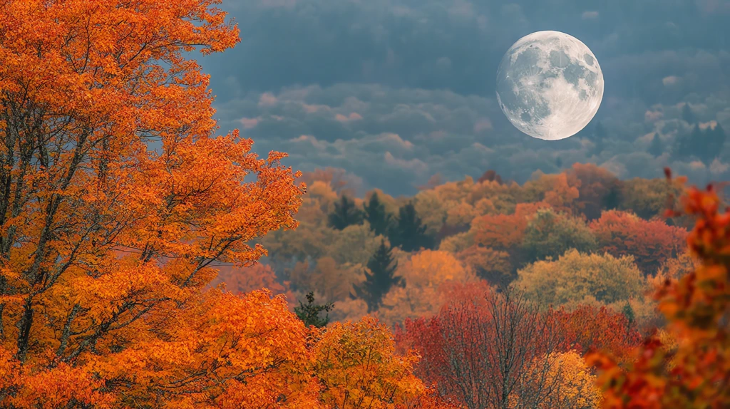 enchanting autumn hues and the moon version one desktop wallpaper 4k