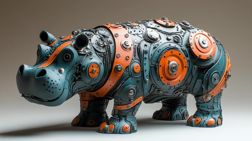 extremely complicated but friendly mechanical hippo desktop wallpaper 4k