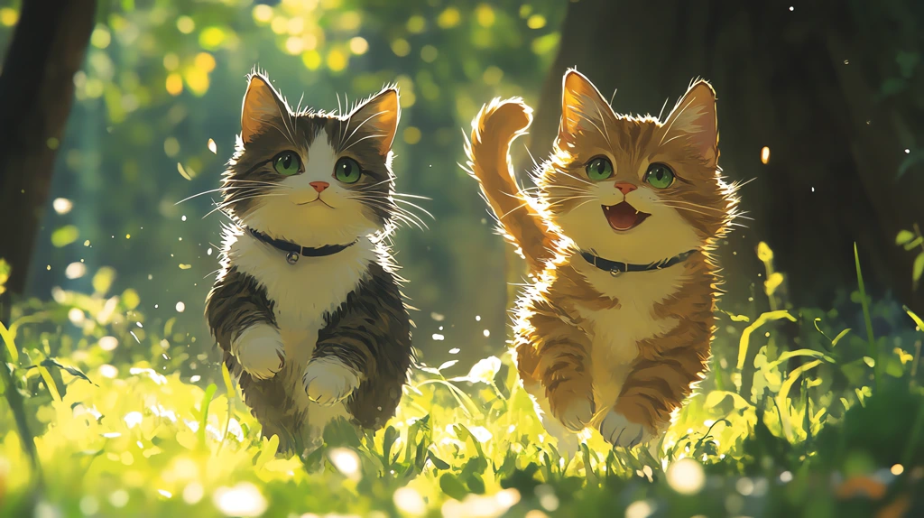 fantastic forest two cute cats dancing desktop wallpaper 4k