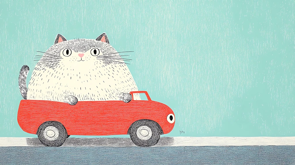 fat cat riding in a toy car down the sidewalk desktop wallpaper 4k