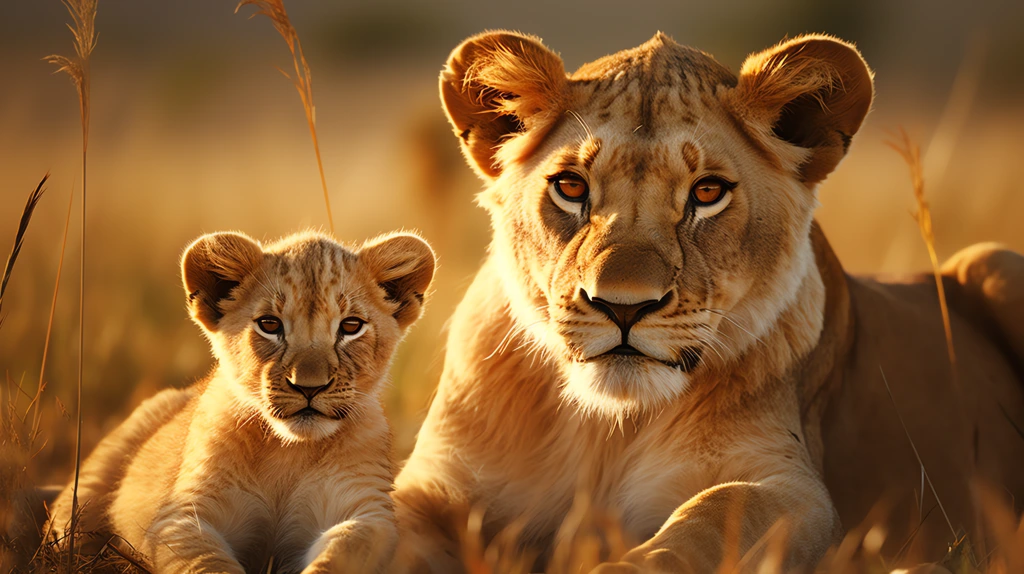 female lioness with her cub desktop wallpaper 4k