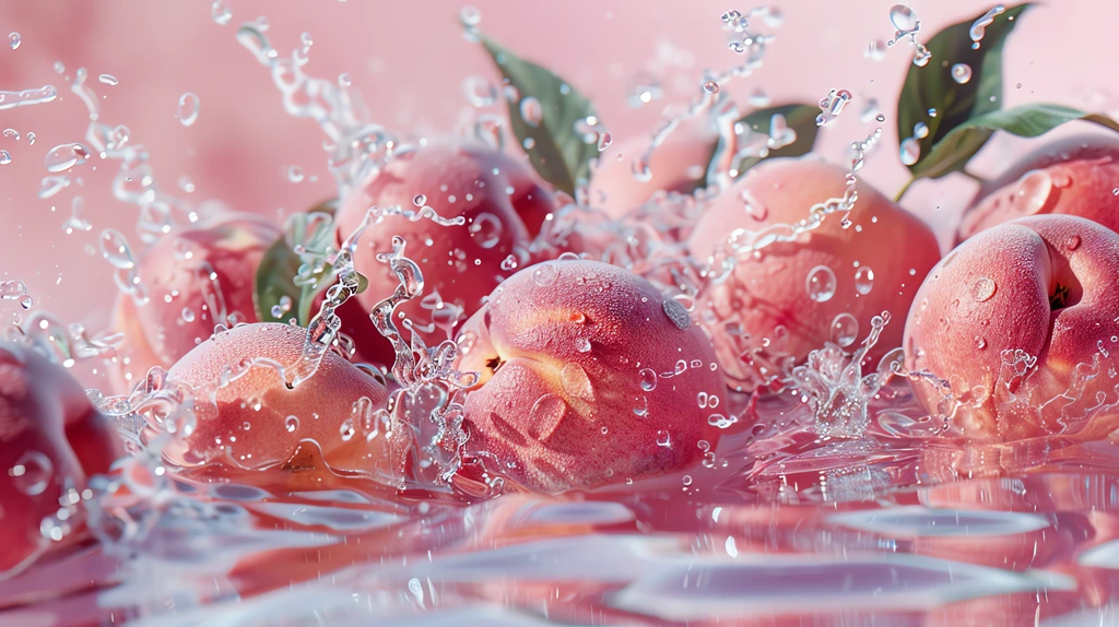 few photos of peaches and water with a light pink desktop wallpaper 4k