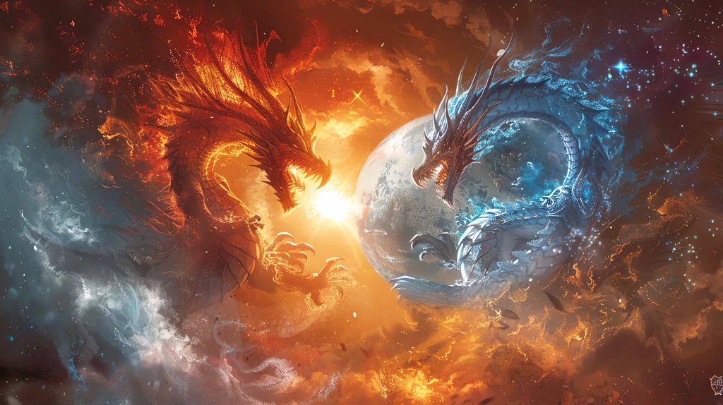 fire dragon surrounded by flames ice dragon desktop wallpaper 4k