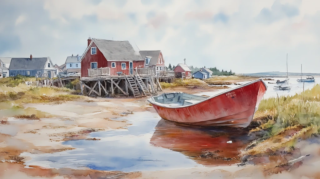 fishing village prince edward island watercolor desktop wallpaper 4k