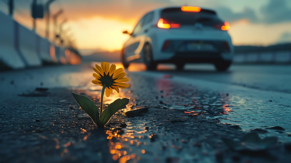 flower breaking through the asphalt of a race track car desktop wallpaper 4k