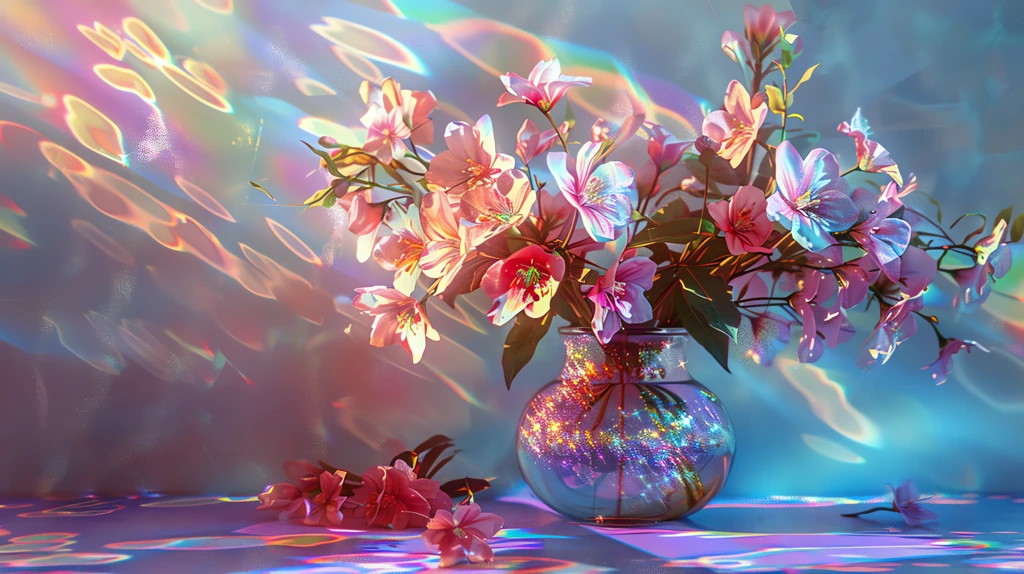 flowers in an iridescent vase chromatic effects desktop wallpaper 4k