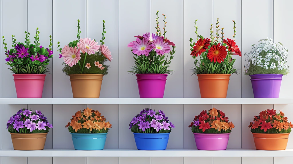 flowers in multicolored pots desktop wallpaper 4k