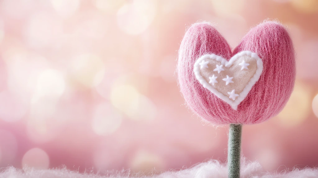 fluffy tulip made of wool with white love and stars on it in pastel colors desktop wallpaper 4k