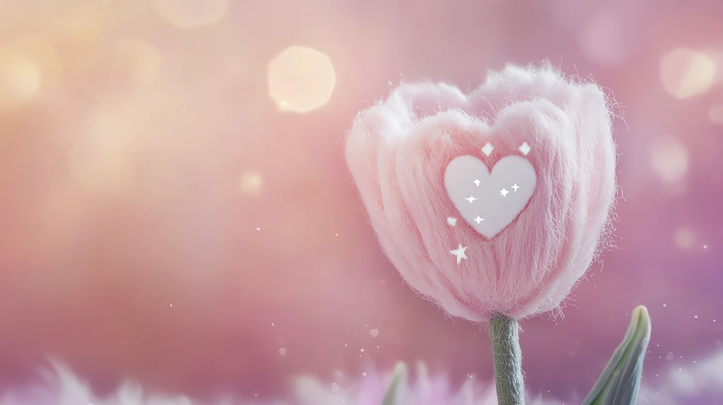 fluffy tulip made of wool with white love and stars on it in pastel colors with a cute background in pastel tones desktop wallpaper 4k