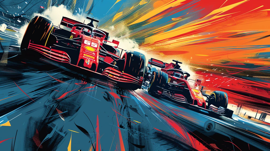 formula one illustration two cars competin desktop wallpaper 4k