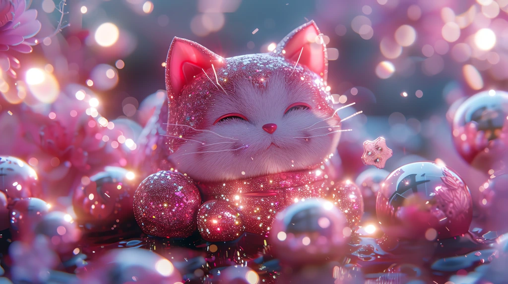 fortune cat with gold in the style of glitter and diamond desktop wallpaper 4k