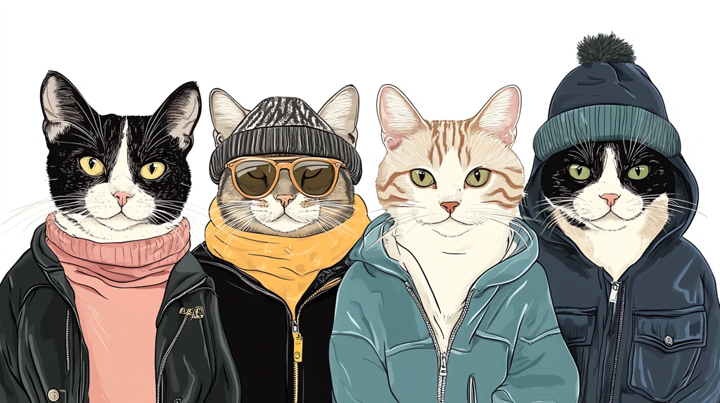 four hipstesr cats desktop wallpaper 4k