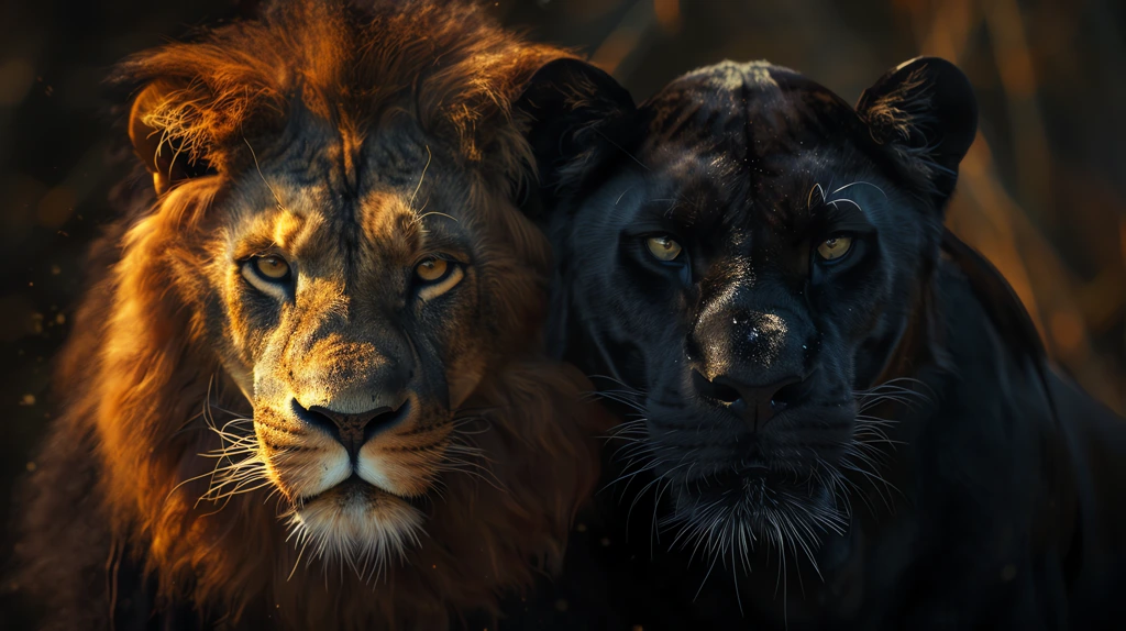 full black lion and black panther black lion black panther desktop wallpaper 4k