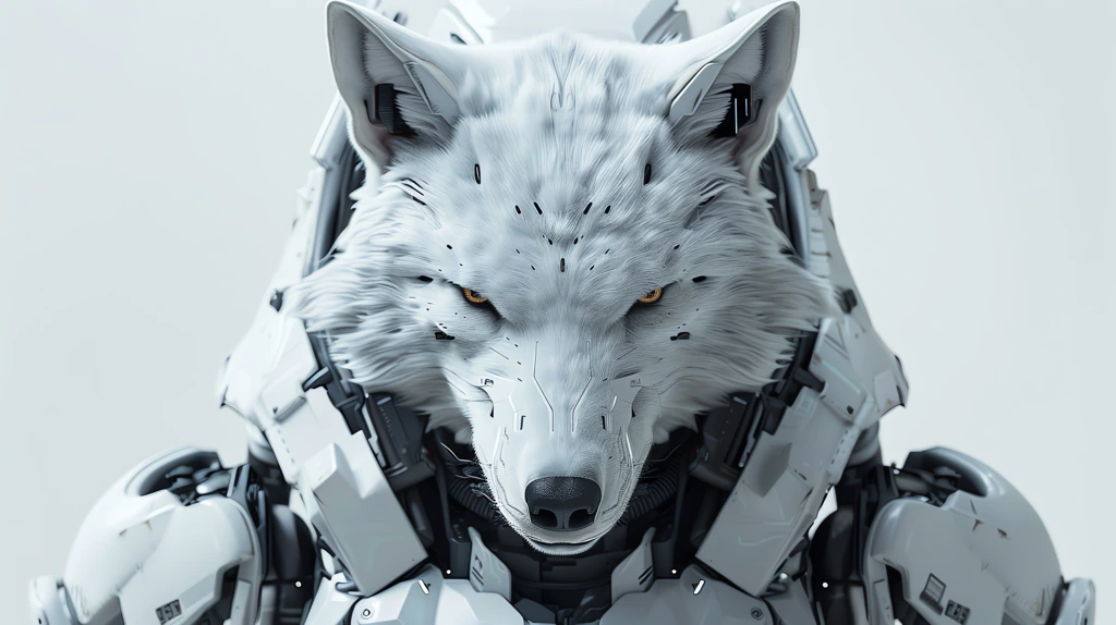 full body shot of a wolf-like android featuring a sleek desktop wallpaper 4k