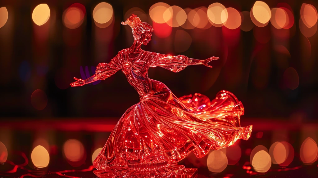 fully transparent clear red crystal statue dancing flamenco bokeh rim light desktop wallpaper 4k