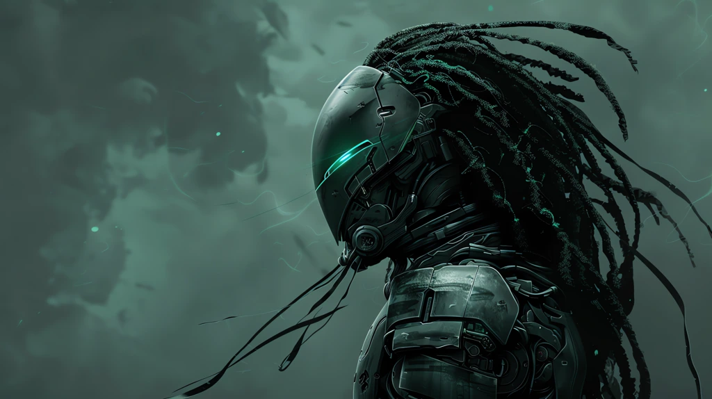futuristic anthropomorphic man dark green visor desktop wallpaper 4k