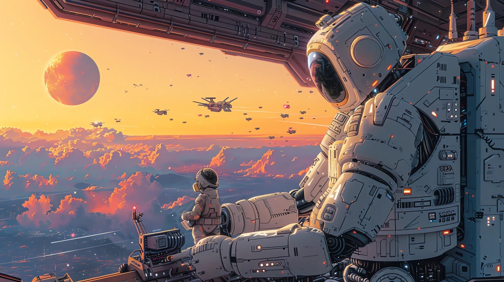 futuristic science fiction landscape with a giant mechanical cybernetic robot mech desktop wallpaper 4k