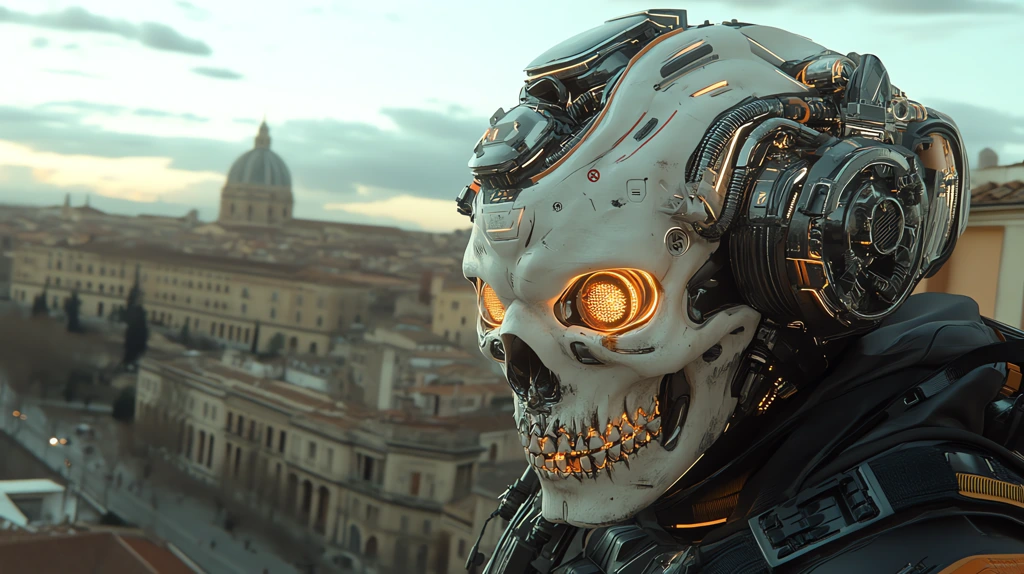 futuristic skull mask with cyberpunk elements version four desktop wallpaper 4k