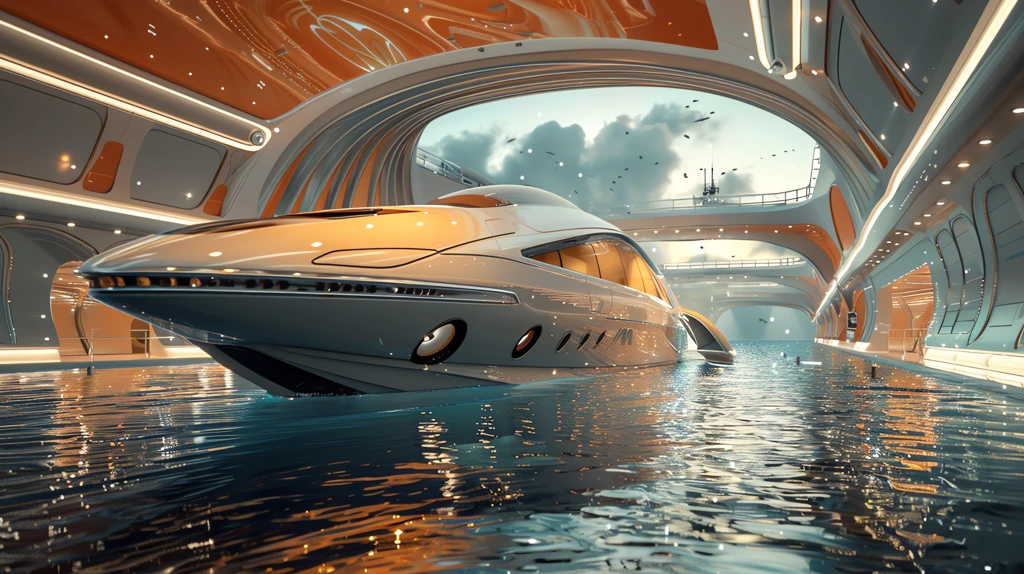 futuristic yacht at the sea port desktop wallpaper 4k