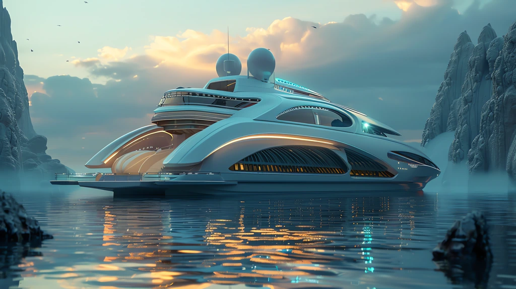 futuristic yacht on the ocean desktop wallpaper 4k