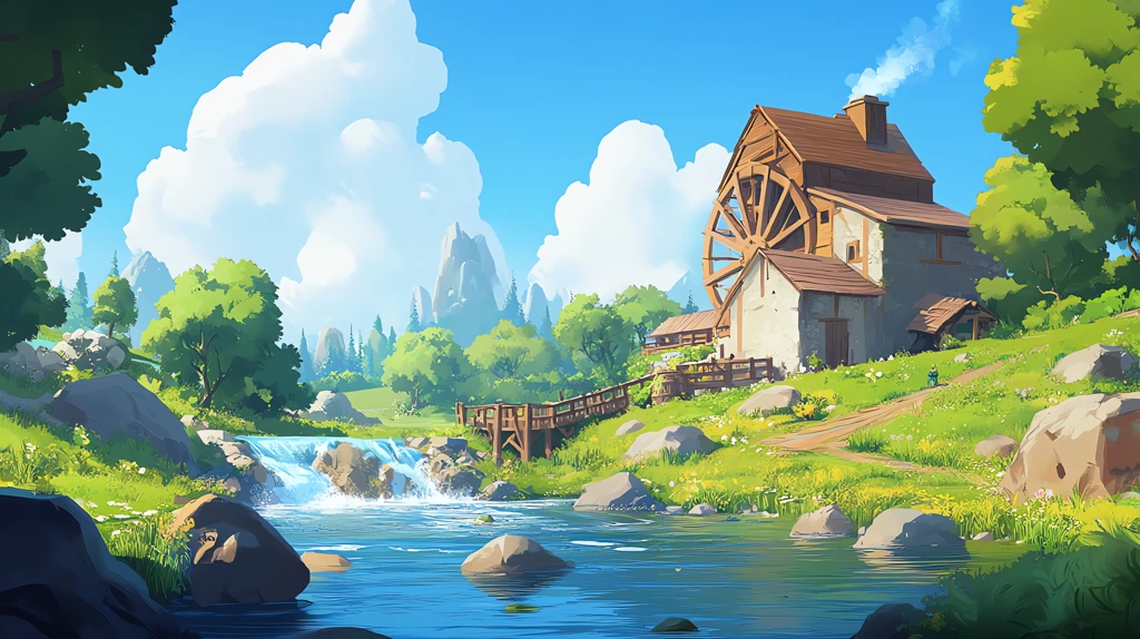 game art depicting an old mill desktop wallpaper 4k