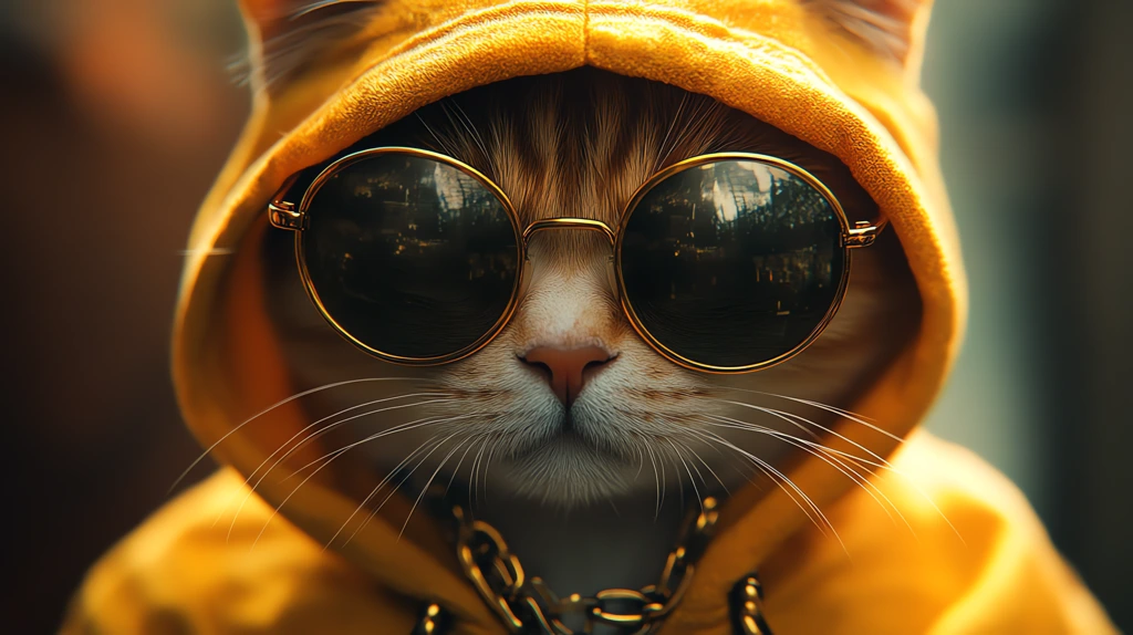 gangster cat golden chain sunglasses orange cat hoodie comics dark fantasy desktop wallpaper 4k