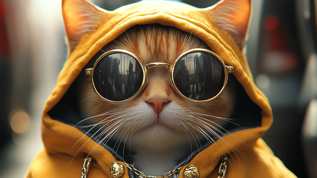 gangster cat golden chain sunglasses orange cat hoodie comics dark fantasy picture novel desktop wallpaper 4k