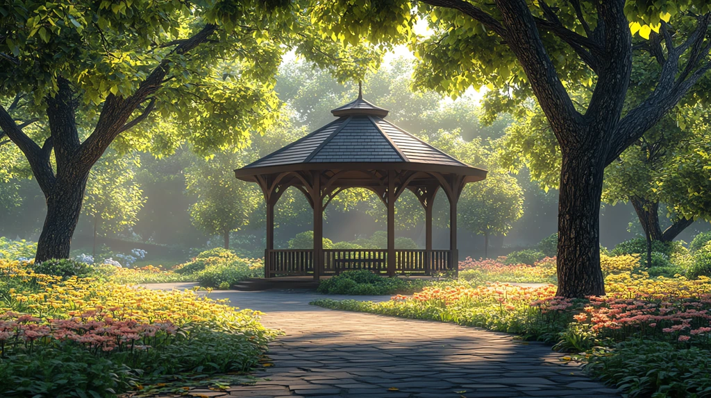 gazebo and tree in the park desktop wallpaper 4k