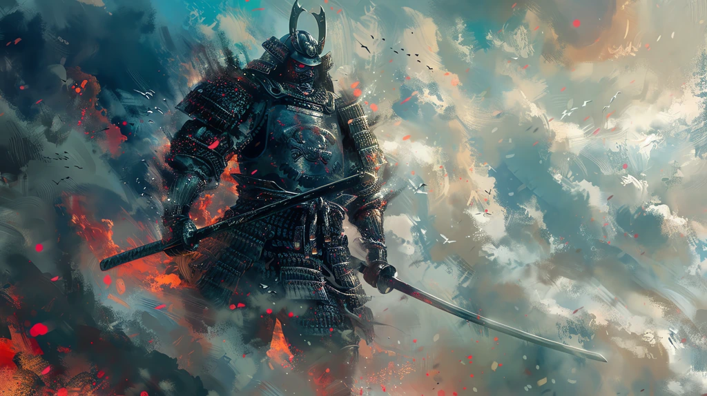 giant construct in samurai armor dark fantasy desktop wallpaper 4k