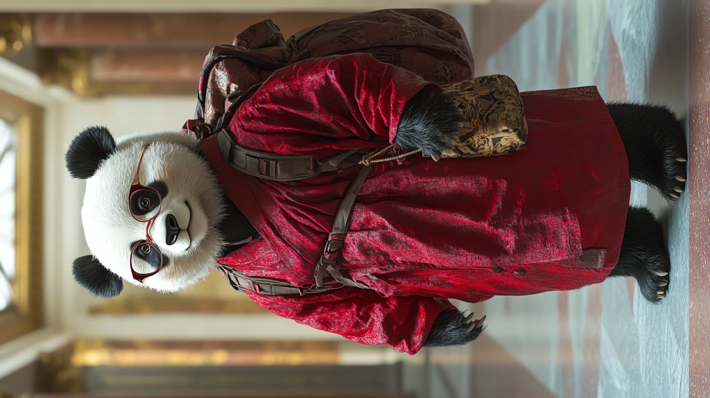 giant panda dressed in red neo-chinese clothing phone wallpaper 4k